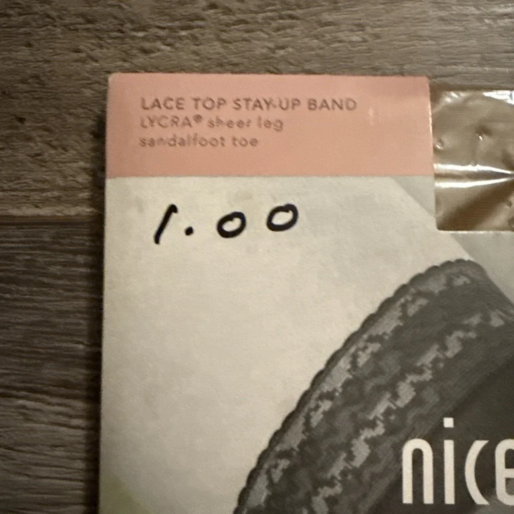 Vtg. Nice Touch Thigh Top Sz.A Soft Taupe Sheer Toe Lace Top Stockings NIB.